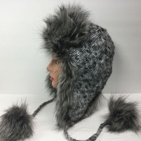 a new day Knit Sherpa Fur trappers hat Womens aviator‎ winter cap Sz Med - Picture 3 of 7